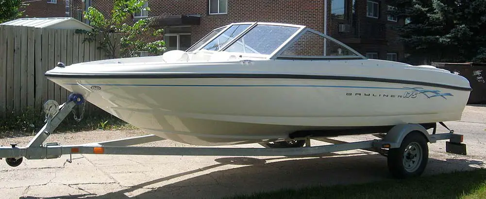 A Bayliner boat on a trailer.