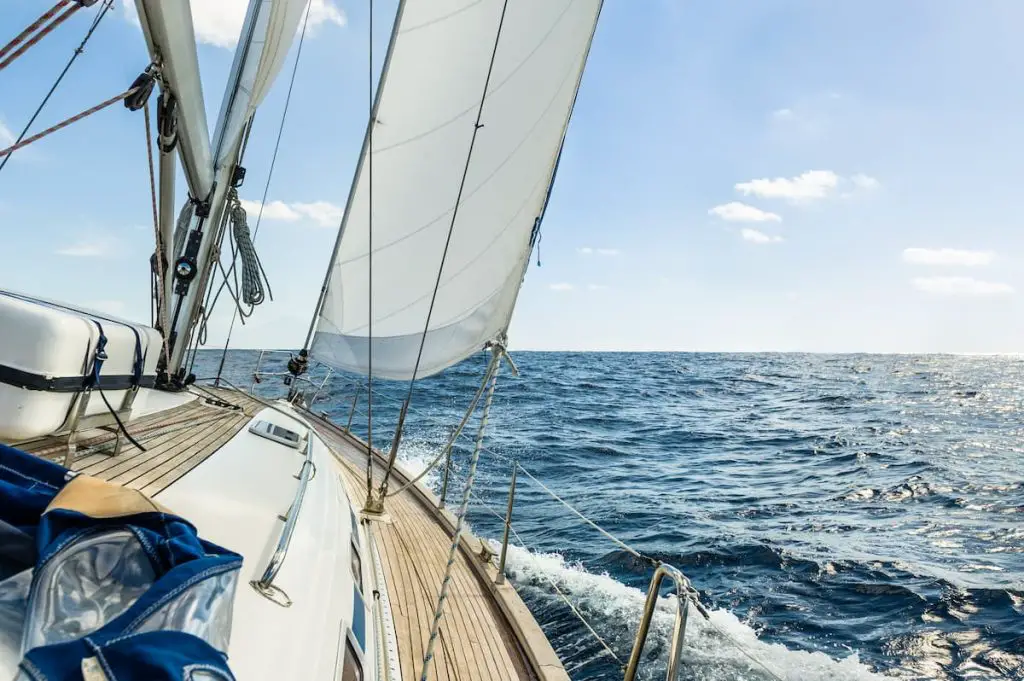 A sailboat heeling to starboard (right)