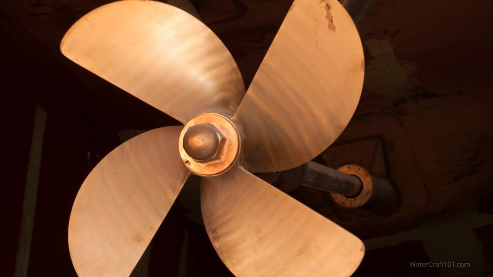 4-blade brass propeller on boat